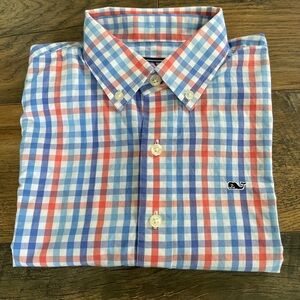 Vineyard Vines Boy's Plaid Whale Button Down Dress Shirt Size L / 16